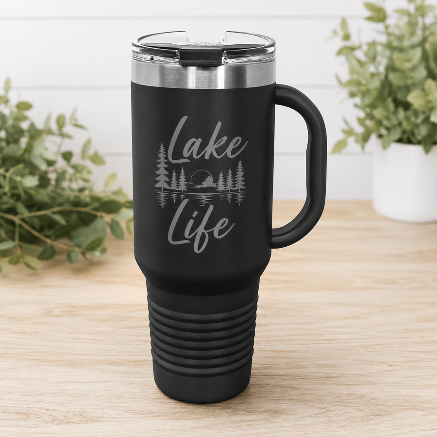 40 oz tumbler with handle and locking lid