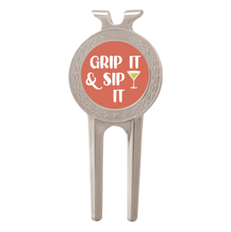 Silver Golf Ball Divot tool With Custom Printed Place Holder