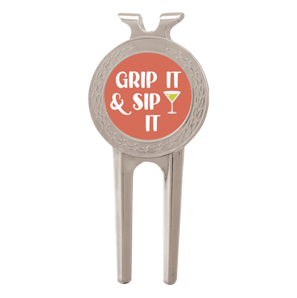 Silver Golf Ball Divot tool With Custom Printed Place Holder